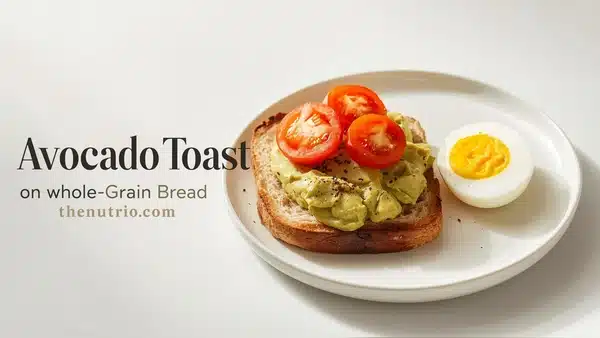 Whole-grain avocado toast with tomato and egg.